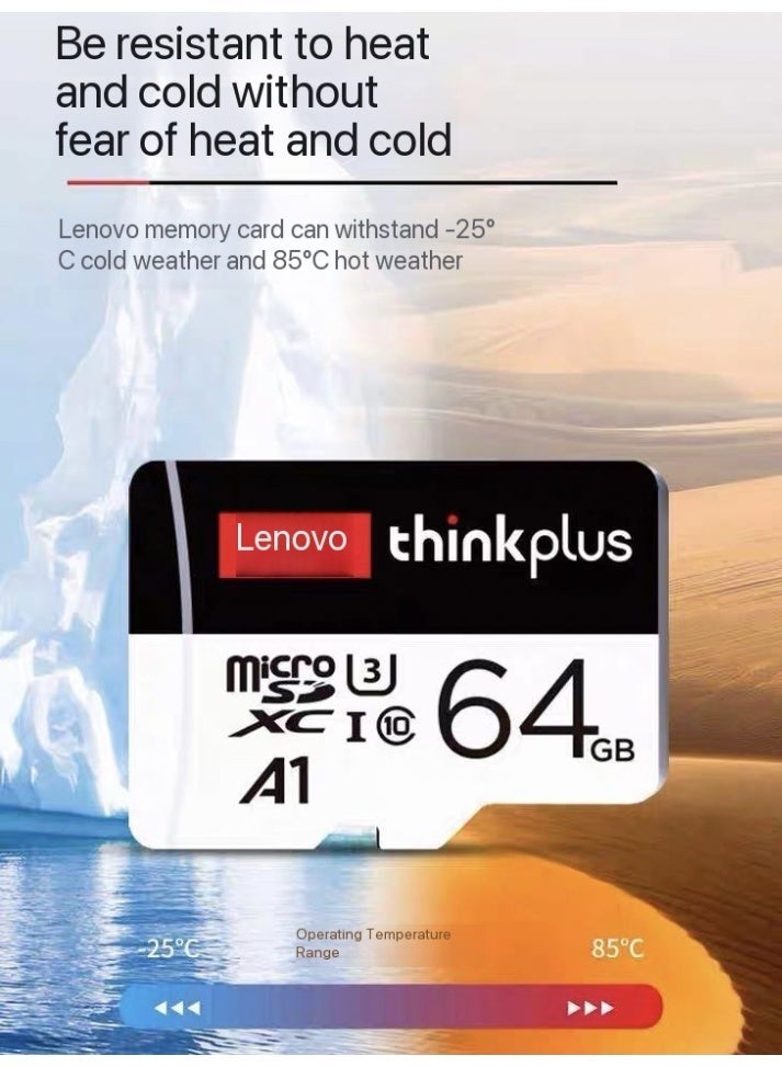 Lenovo Dark Grey 64GB U3 High-Speed Micro SD Card, A1 Performance Class, 100MB/s Read Speed, Universal Memory Card for Phones, Cameras & Surveillance Devices 64 GB - Image 3