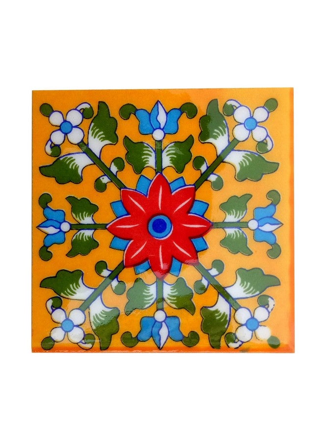 Shiv Kripa Blue Pottery Home Decor Ceramic Wall Tile Flooring Tiles Designer Floral Kitchen Washroom Mosaic Furniture Tile Handmade Backsplash 4 x 4 Inch Pack of 6 Tiles (Multi) - Image 4