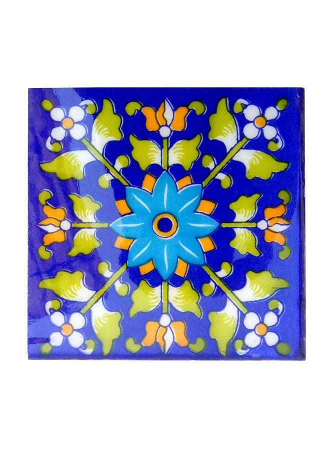 Shiv Kripa Blue Pottery Home Decor Ceramic Wall Tile Flooring Tiles Designer Floral Kitchen Washroom Mosaic Furniture Tile Handmade Backsplash 4 x 4 Inch Pack of 6 Tiles (Multi) - Image 2