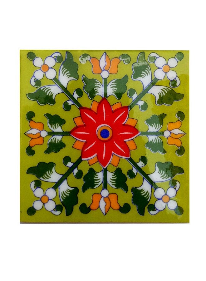 Shiv Kripa Blue Pottery Home Decor Ceramic Wall Tile Flooring Tiles Designer Floral Kitchen Washroom Mosaic Furniture Tile Handmade Backsplash 4 x 4 Inch Pack of 6 Tiles (Multi) - Image 5