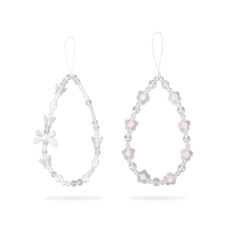 Xyulaan 2Pcs Phone Charms Strap, Beaded Phone Wrist Strap Cute Cellphone Charms for Cellphone Case, Keychain for Cellphone String Strap White Pink Butterfly Charm Bracelet Wristlet Y2K Lanyard - Image 1