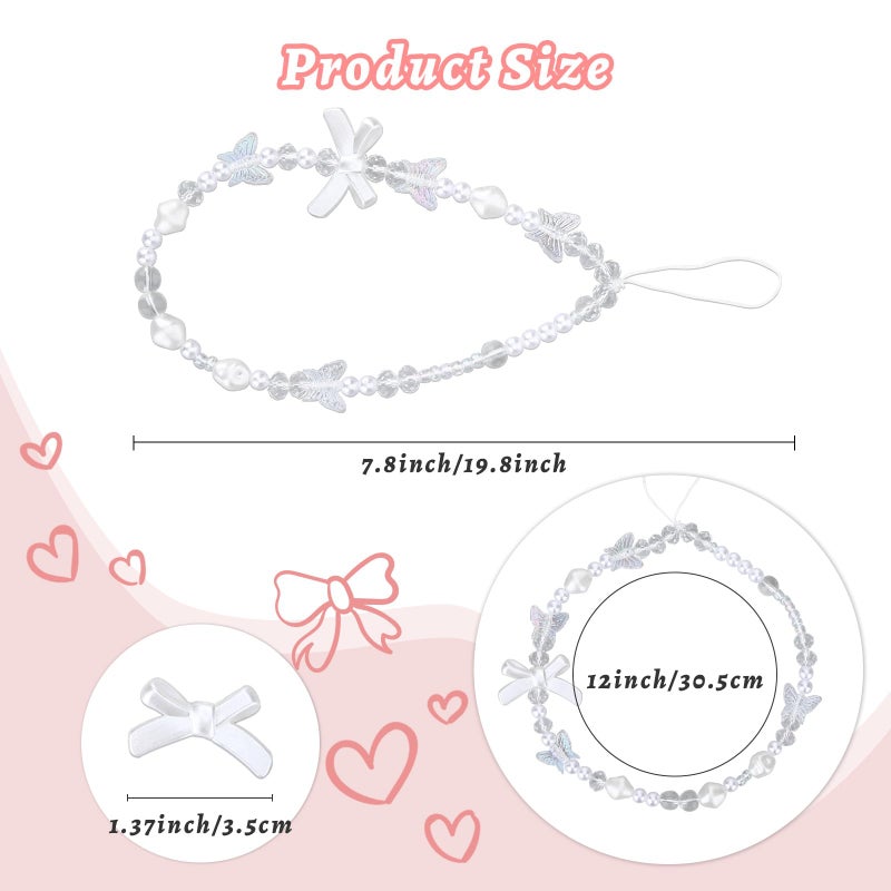 Xyulaan 2Pcs Phone Charms Strap, Beaded Phone Wrist Strap Cute Cellphone Charms for Cellphone Case, Keychain for Cellphone String Strap White Pink Butterfly Charm Bracelet Wristlet Y2K Lanyard - Image 5