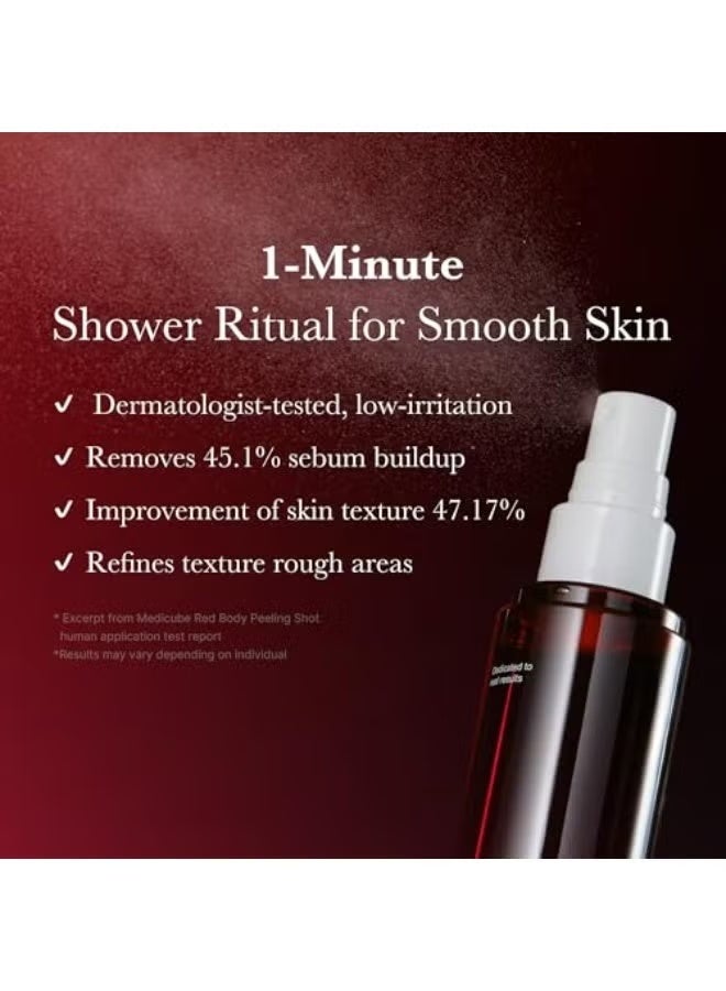 Red Body Peeling Shot, Strawberry Skin Body Spray Cleanser, AHA + BHA + Succinic Acid, Exfoliating, 3.88 oz. - Image 4