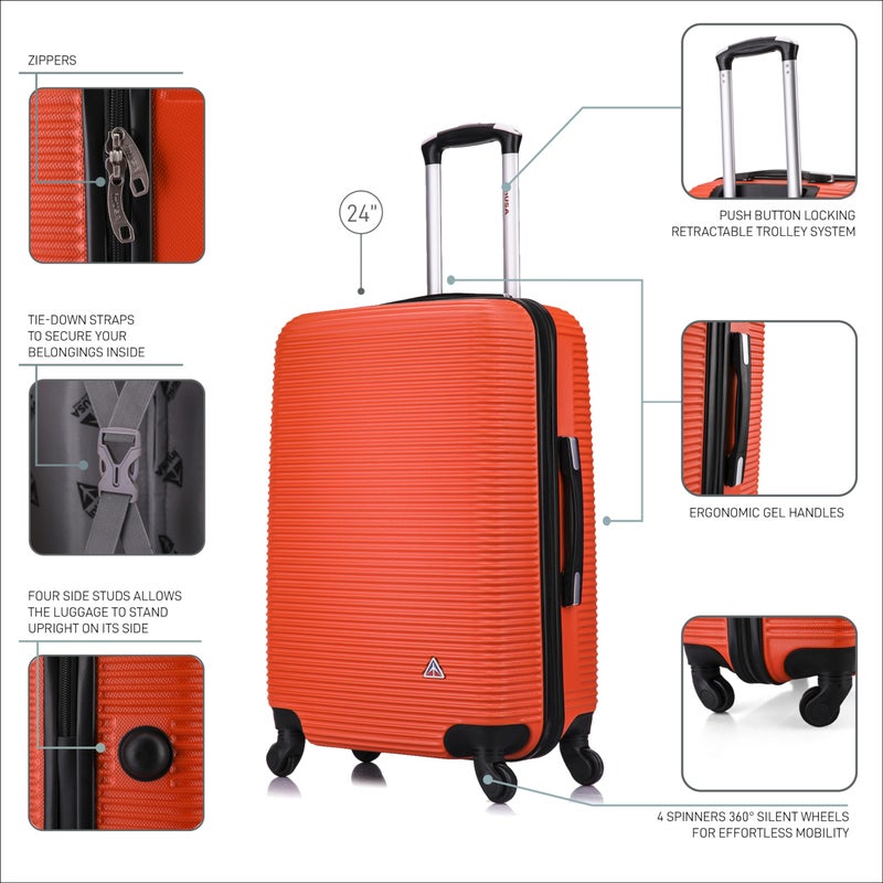 InUSA ROYAL Hardside Spinner Luggage with Ergonomic Handles | Spacious Travel Suitcase with Four Spinner Wheels and Studs | 24 Inch Medium Hardside Spinner Luggage | Orange - Image 3