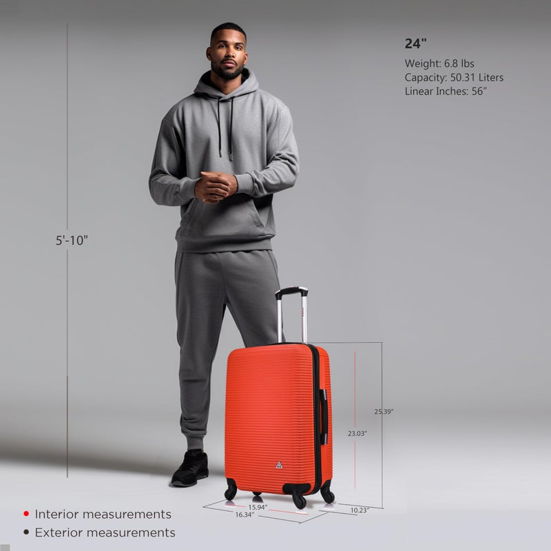 InUSA ROYAL Hardside Spinner Luggage with Ergonomic Handles | Spacious Travel Suitcase with Four Spinner Wheels and Studs | 24 Inch Medium Hardside Spinner Luggage | Orange - Image 2