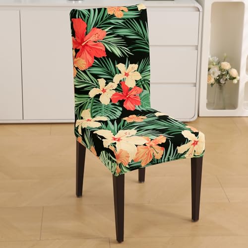 HOKIPO Stretchable Dining Chair Covers Set of 4, Spring Green Hibiscus (AR-5131-D9*4) - Image 2