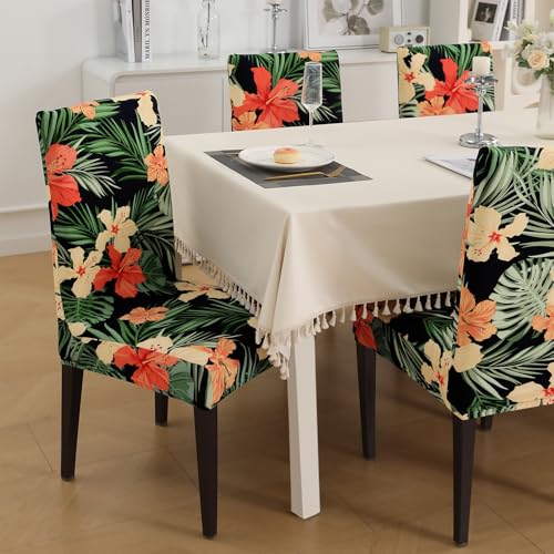 HOKIPO Stretchable Dining Chair Covers Set of 4, Spring Green Hibiscus (AR-5131-D9*4) - Image 3