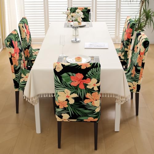 HOKIPO Stretchable Dining Chair Covers Set of 4, Spring Green Hibiscus (AR-5131-D9*4) - Image 5