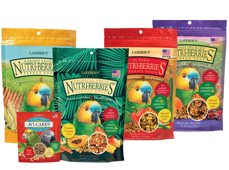 LAFEBER'S Nutri-Berries Pet Bird Food Variety Sampler Bundles, Made with Non-GMO and Human-Grade Ingredients, for Parrots, 10 oz. Each (4 Pk Bundle) with Free Avi-Cake Sample - Image 1