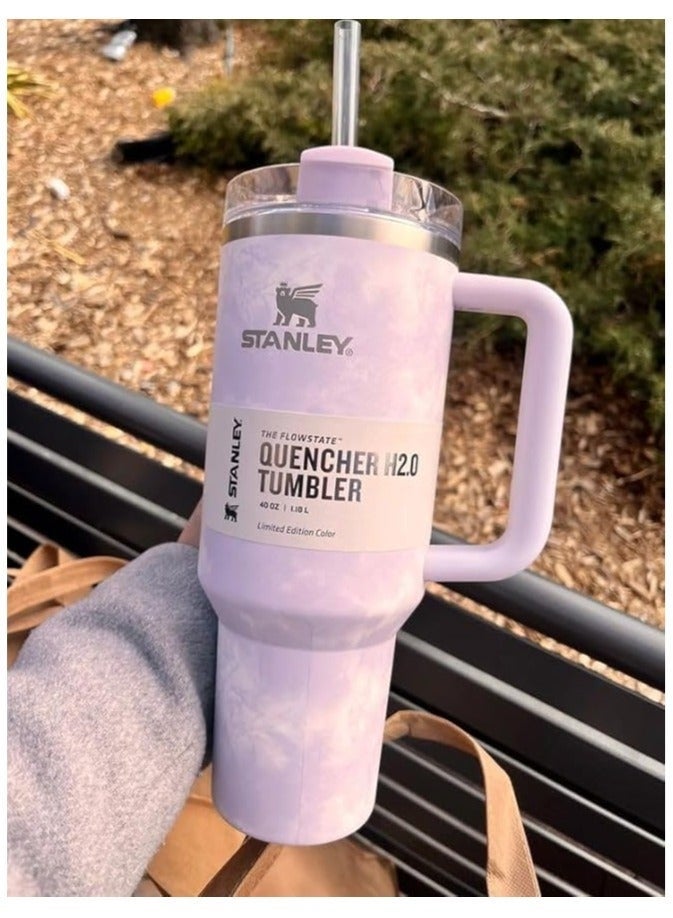 ستانلي كوب كوينشر H2.0 فلو ستيت معزول بتفريغ الهواء من ستانلي من الستانلس ستيل مع غطاء وماصة للمياه والشاي المثلج او القهوة والسموذي واكثر من ذلك، رخامي 2.0، 40 اونصة - Image 2