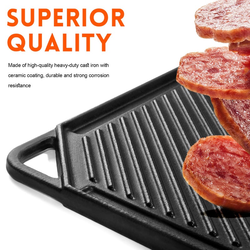 GGC Cast Iron Griddle for Gas Stove, Reversible Griddle for Gas Grills, 20 x 10 Flat and Ribbed Griddle Plate for Outdoor and Indoor Cooking - Image 3