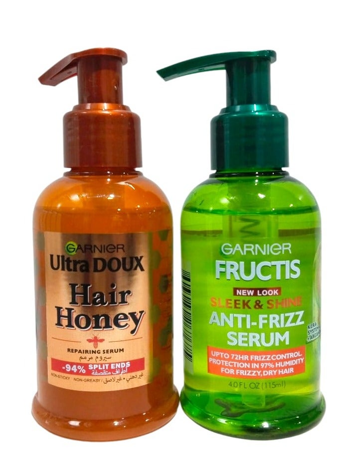 Garnier hair serums: Honey Repair Serum and Fructis Anti-Frizz Serum, 115ml