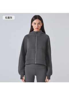 Generic Fleece-Lined Hoodie Jacket Women Zip-up Winter Yoga Outerwear DAW151 Graphite gray 