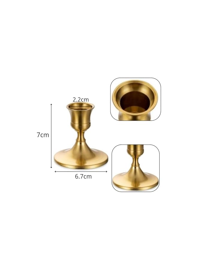 The Bros 2-Pack Candle Holders, Mini Candlestick Holder Vintage Metal Taper Candle Holders for Wedding Party Favor Festival Home Decoration (Golden) - Image 2