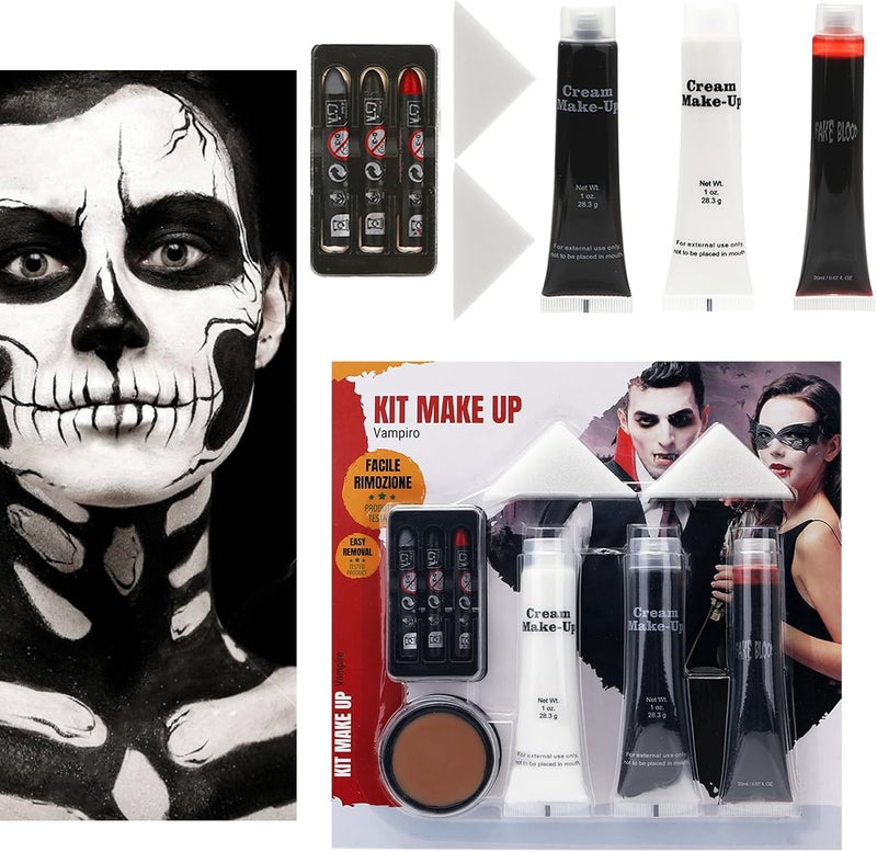 SOMGKINE Halloween Makeup Set Black White Face Body Paint Scar Wax SFX Makeup Kit Washable Fake Blood Halloween Face Body Paint Oil Sfx Makeup Set for Halloween Cosplay Fancy Dress Festivals