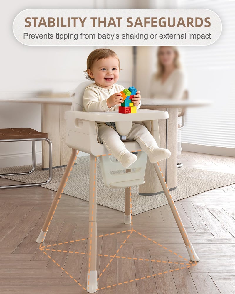 EverKiddo Baby High Chair for 6 Months+, Foldable High Chairs for Babies and Toddlers, Convertible Toddler Chair, Adjustable Tray & Footrest, Lightweight, Stable & Easy to Clean(White with Wood Grain) - Image 5