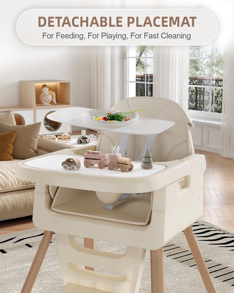 EverKiddo Baby High Chair for 6 Months+, Foldable High Chairs for Babies and Toddlers, Convertible Toddler Chair, Adjustable Tray & Footrest, Lightweight, Stable & Easy to Clean(White with Wood Grain) - Image 4