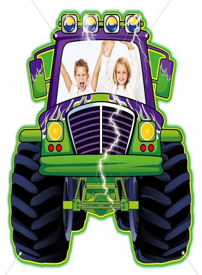 CHUNNIN Monster Truck Photo Booth Props for Green and Purple Truck Party Supplies Large Monster Photo Background Games Polyester Fabric Banner for Boys Baby Shower Happy Birthday Party Decoration71 x 67 Inch - Image 1