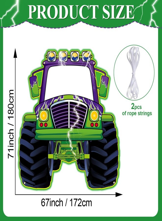 CHUNNIN Monster Truck Photo Booth Props for Green and Purple Truck Party Supplies Large Monster Photo Background Games Polyester Fabric Banner for Boys Baby Shower Happy Birthday Party Decoration71 x 67 Inch - Image 2