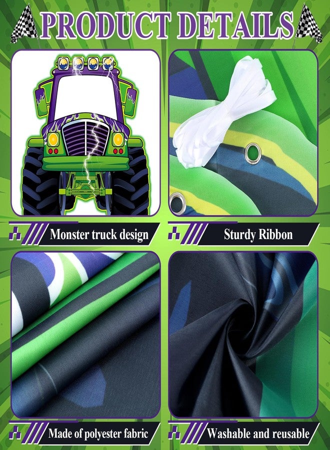 CHUNNIN Monster Truck Photo Booth Props for Green and Purple Truck Party Supplies Large Monster Photo Background Games Polyester Fabric Banner for Boys Baby Shower Happy Birthday Party Decoration71 x 67 Inch - Image 3