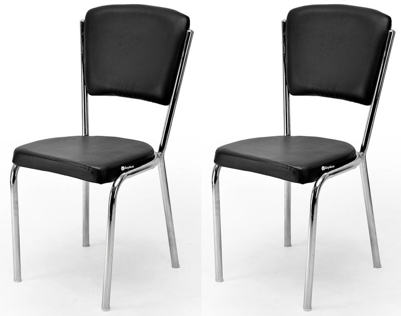 APPLE FURNITURE Office Dining Chair Home Office Restaurant Hotel Dining Chair Ergonomic Dining Chair with Steel Chrome Polish and Leather seat Back Stackable Chair 2pc