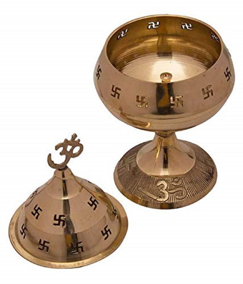 Mkd2 Rise Golden Om and Swastik Symbol Decorative Brass Diya - Akhand Diya for Puja -Navratri - Brass Diya for Pooja Room, Home Temple Decor - Diwali Diya - Diwali Decoration Item - Image 4