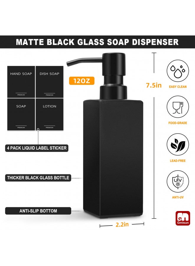 GM GMISUN GMISUN Black Soap Dispenser, Hand Soap Dispenser Bathroom, 12oz Glass Soap Dispenser with Stainless Steel Pump, Liquid Dish Soap Dispenser for Kitchen, Modern Bathroom/Kitchen Soap Dispenser Set - Image 1