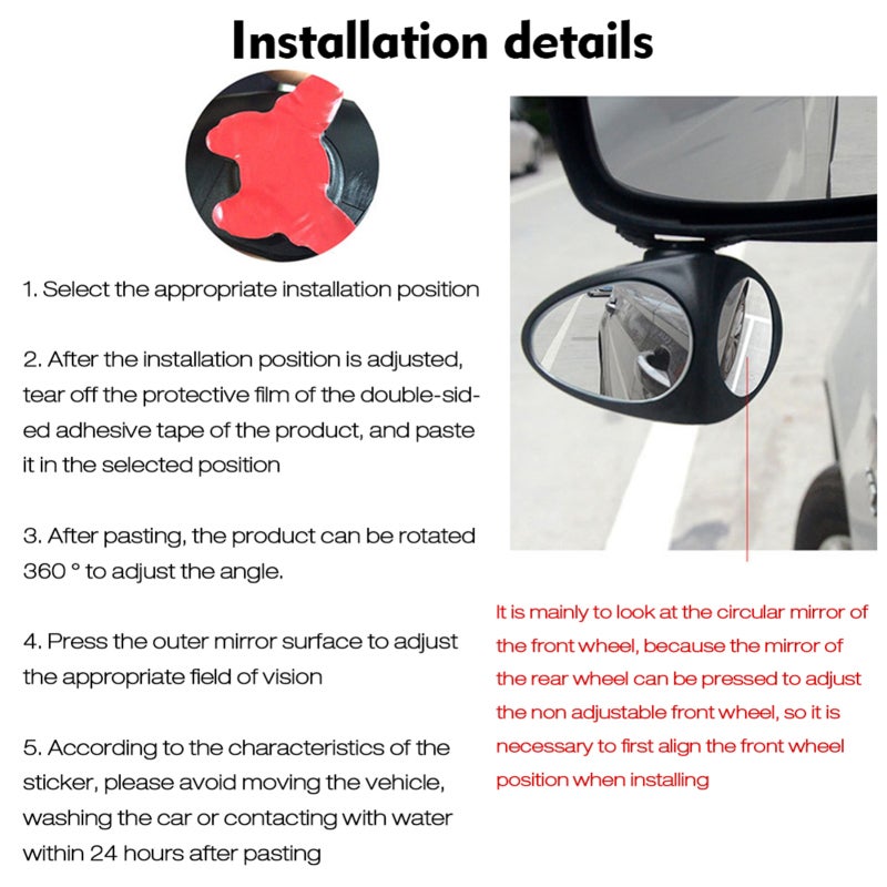 Rearview Mirror: Black, Wide Angle, 360° Rotation, Blind Spot Elimination - Easy 1-Minute Installation, Universal Fit for Cars, SUVs, RVs, Vans to Boost Driving Safety - Image 2