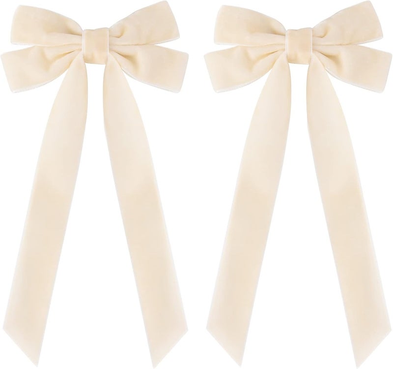 Aileam 2PCS Velvet Hair Bows White Hair Ribbon Clips Big Fall Alligator Clips Hair Accessories for Women Girls Toddlers Kids Baby - Image 1