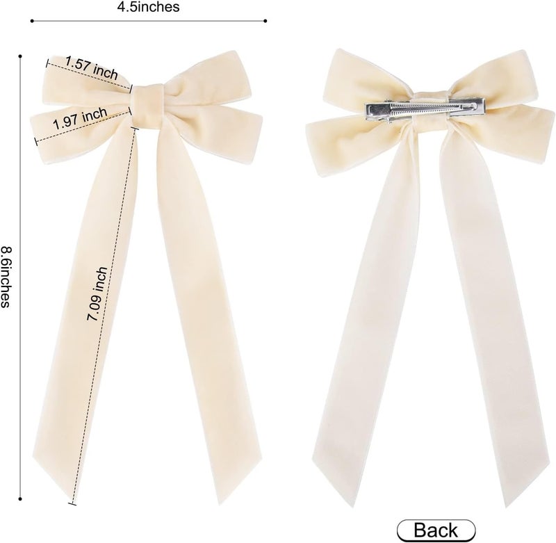 Aileam 2PCS Velvet Hair Bows White Hair Ribbon Clips Big Fall Alligator Clips Hair Accessories for Women Girls Toddlers Kids Baby - Image 2