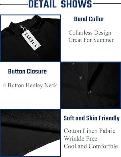 Bellstone Men’s Cotton Blend Solid Regular Fit Full Sleeve Short Kurta | Men's Trendy Short Kurta | Ethnic Stylish Casual Lightweight Summer Kurta for Daily and Occasion Use Navy - Image 4