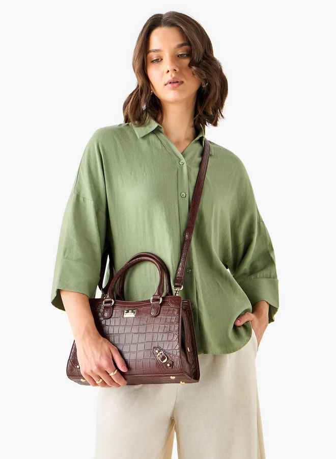 Flora Bella By Shoexpress Textured Tote Bag with Detachable Strap and Zip Closure