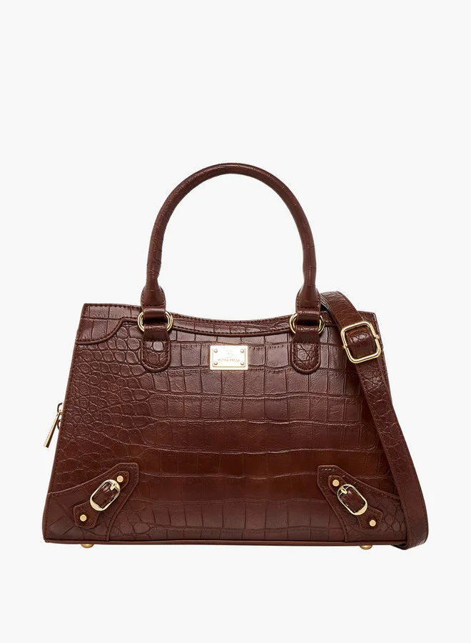 Flora Bella By Shoexpress Textured Tote Bag with Detachable Strap and Zip Closure