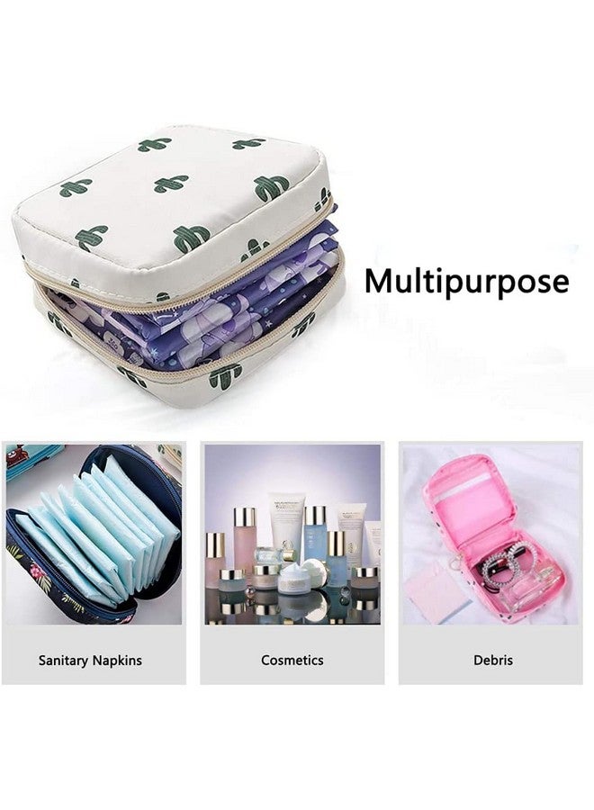HOUSE OF QUIRK Nylon Sanitary Napkin Storage Bag, Menstrual Pad Bag With Zipper, Napkin Storage For Purse, First Period Kit For Teens Girls, Storing Sanitary Pads For Women (White Cactus), Travel - Image 3