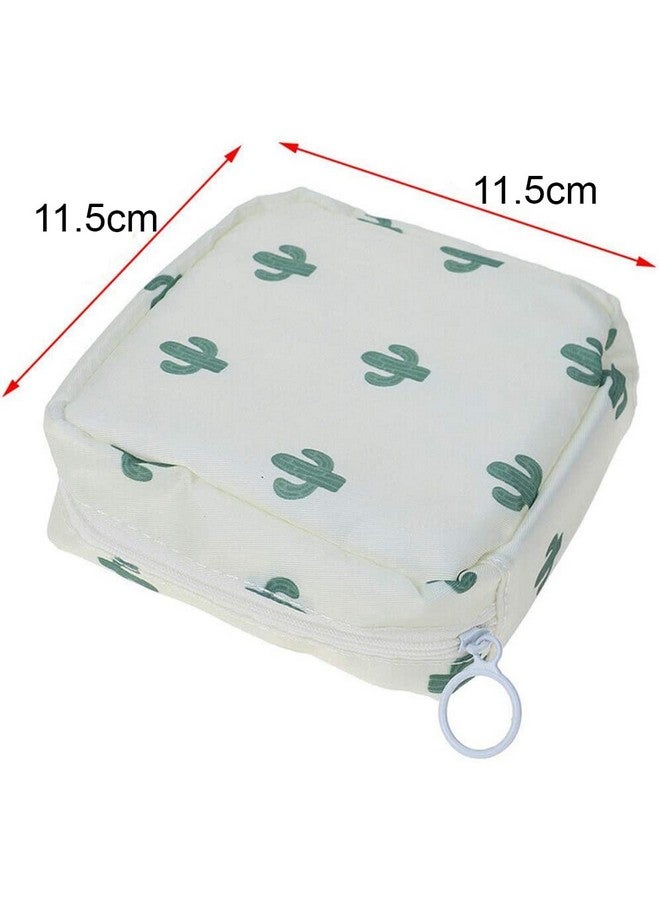 HOUSE OF QUIRK Nylon Sanitary Napkin Storage Bag, Menstrual Pad Bag With Zipper, Napkin Storage For Purse, First Period Kit For Teens Girls, Storing Sanitary Pads For Women (White Cactus), Travel - Image 2
