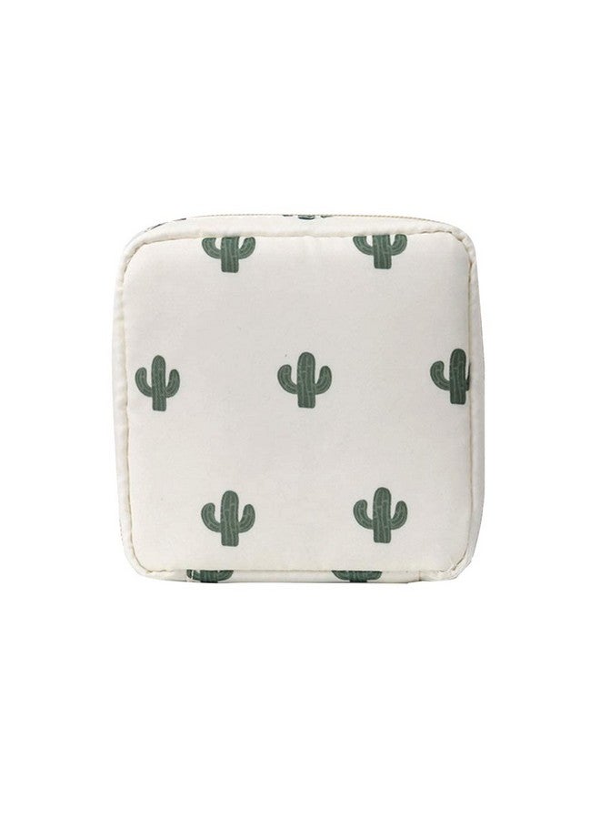 HOUSE OF QUIRK Nylon Sanitary Napkin Storage Bag, Menstrual Pad Bag With Zipper, Napkin Storage For Purse, First Period Kit For Teens Girls, Storing Sanitary Pads For Women (White Cactus), Travel - Image 1