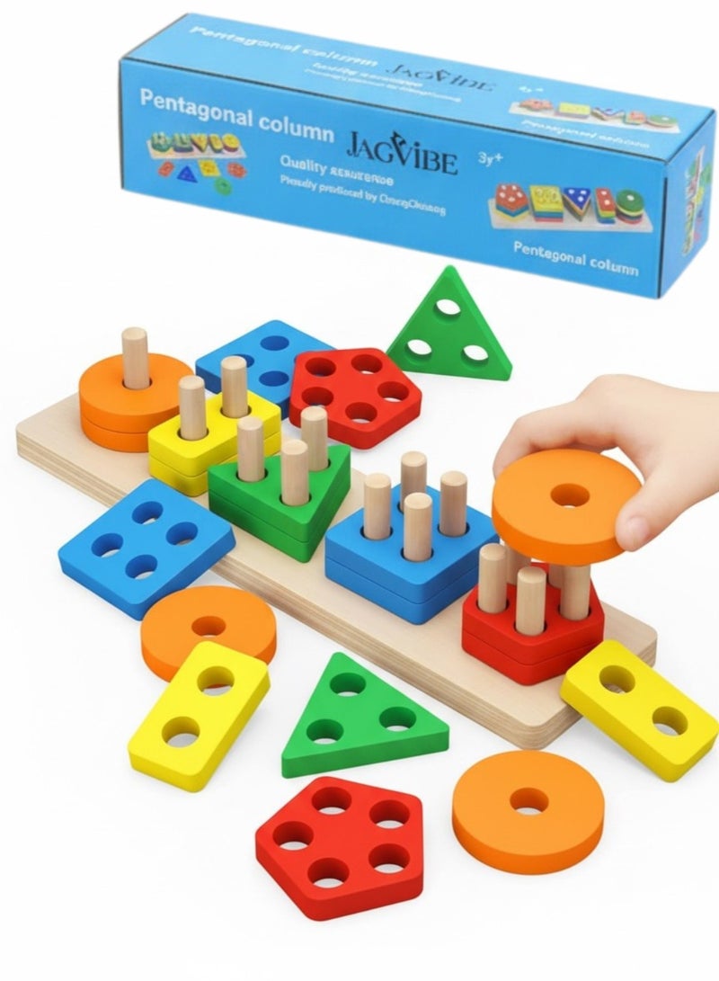 جاجفيبي ألعاب مونتيسوري الخشبية من JAGViBE للأطفال الصغار من عمر 3 سنوات فما فوق | مكعبات تعليمية للفرز والتكديس، ألغاز حسية لتنمية المهارات الحركية الدقيقة | أفضل هدية عيد ميلاد للأولاد والبنات - Image 1