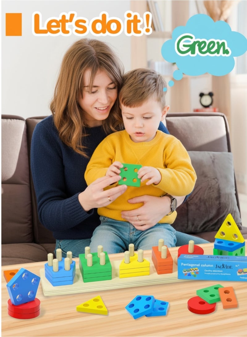 جاجفيبي ألعاب مونتيسوري الخشبية من JAGViBE للأطفال الصغار من عمر 3 سنوات فما فوق | مكعبات تعليمية للفرز والتكديس، ألغاز حسية لتنمية المهارات الحركية الدقيقة | أفضل هدية عيد ميلاد للأولاد والبنات - Image 2