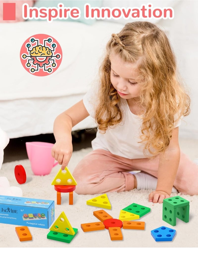 جاجفيبي ألعاب مونتيسوري الخشبية من JAGViBE للأطفال الصغار من عمر 3 سنوات فما فوق | مكعبات تعليمية للفرز والتكديس، ألغاز حسية لتنمية المهارات الحركية الدقيقة | أفضل هدية عيد ميلاد للأولاد والبنات - Image 4