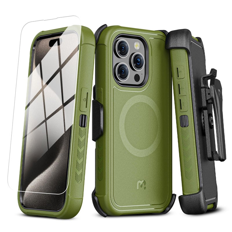 M MYBAT PRO Maverick Series for iPhone 15 Pro Max Case with Belt Clip Holster,[Compatible with Magsafe] w/Screen Protector, Anti-Drop,Shockproof,with 360Â°Rotating Kickstand,Heavy Duty Protection - Image 1