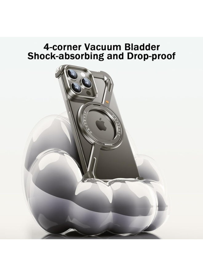 OATSBASF iPhone 15 Pro Max Natural Titanium Case with 360° Rotation Kickstand | Aluminum Metal Frameless Bumper Z Case | Shockproof Protective Cover - Image 2