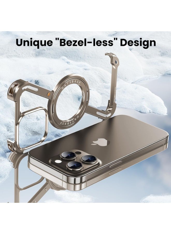 OATSBASF iPhone 15 Pro Max Natural Titanium Case with 360° Rotation Kickstand | Aluminum Metal Frameless Bumper Z Case | Shockproof Protective Cover - Image 3