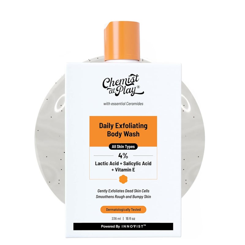 Chemist At Play Exfoliating Body Wash 236ml 4 Salicylic Acid Vitamin E and Lactic Acid Paraben SLS Free Gentle Exfoliating Shower Gel Removes Tan Body Acne Prevents Dry Rough Bumpy Skin Men Women - Image 1
