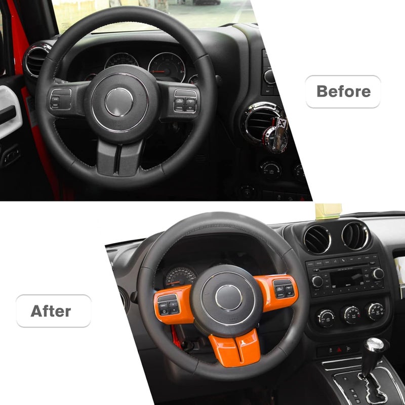 JeCar Interior Steering Wheel Decoration Trim Kits For Jeep Wrangler 2011-2017 JK & Unlimited/Patriot Compass 2011-2016 & Grand Cherokee 2011-2013, Orange - Image 3