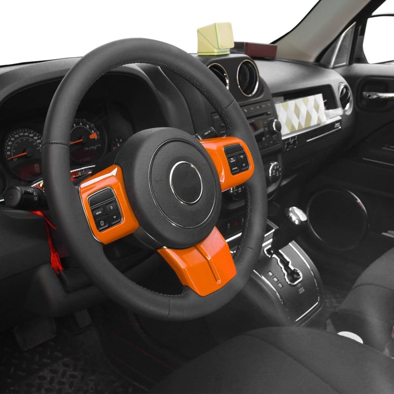 JeCar Interior Steering Wheel Decoration Trim Kits For Jeep Wrangler 2011-2017 JK & Unlimited/Patriot Compass 2011-2016 & Grand Cherokee 2011-2013, Orange - Image 4
