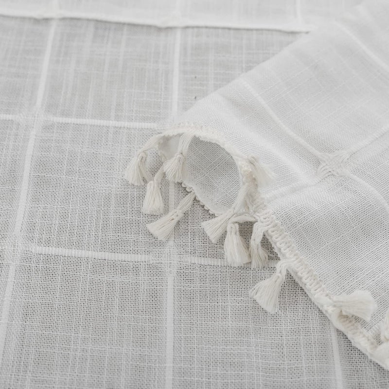 Deeprove White Boho Curtains for Bedroom 84 Inches Long  Cream Checkered Bohemian Chic Textured Embroidery Plaids  Vintage Handmade Tassels Country Decor Drapery  Rod Pocket  1 Panel W52 x L84 - Image 5