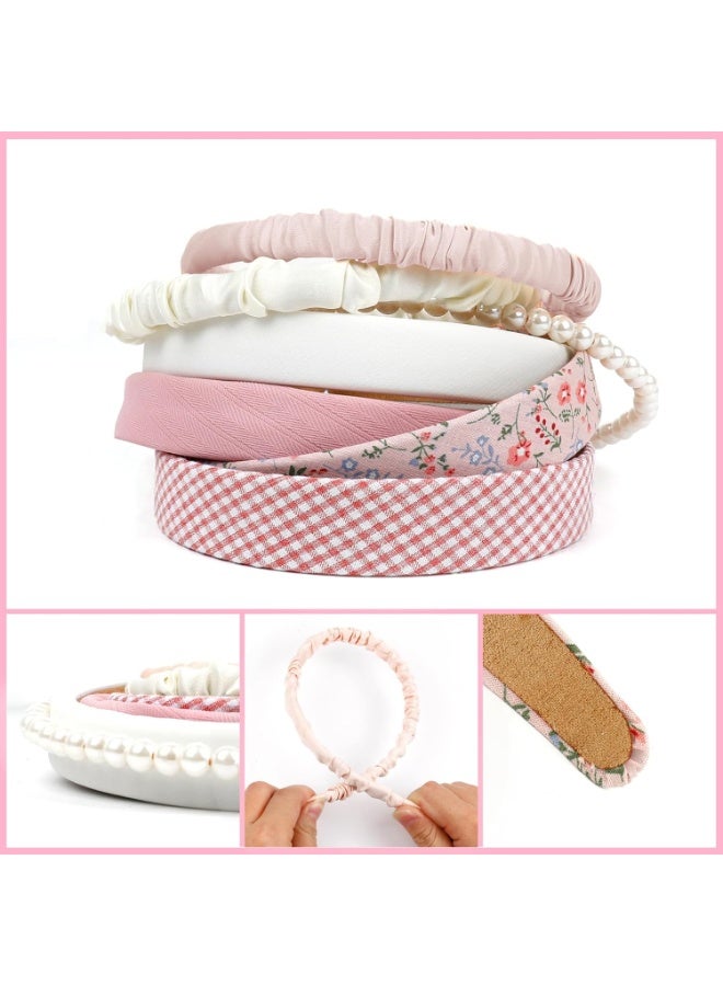 7 Pcs Headbands for Women Non Slip Headband Pink Knotted Headband for Women Pearl Headbands Different Fashion Headbands Hair Accessories - Image 2