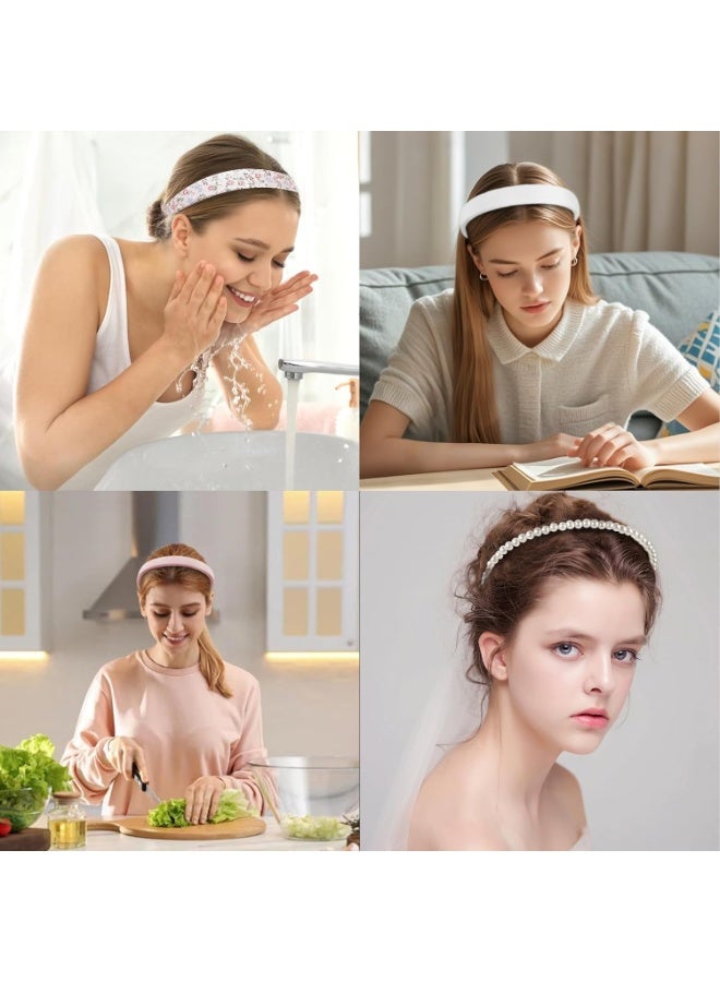 7 Pcs Headbands for Women Non Slip Headband Pink Knotted Headband for Women Pearl Headbands Different Fashion Headbands Hair Accessories - Image 3