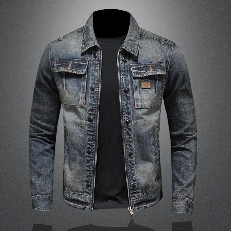 Special Offer Free Shipping European and American Washed Old Vintage Classic Denim Jacket Mens Street Handsome Jacket Fashionable Laps Blue