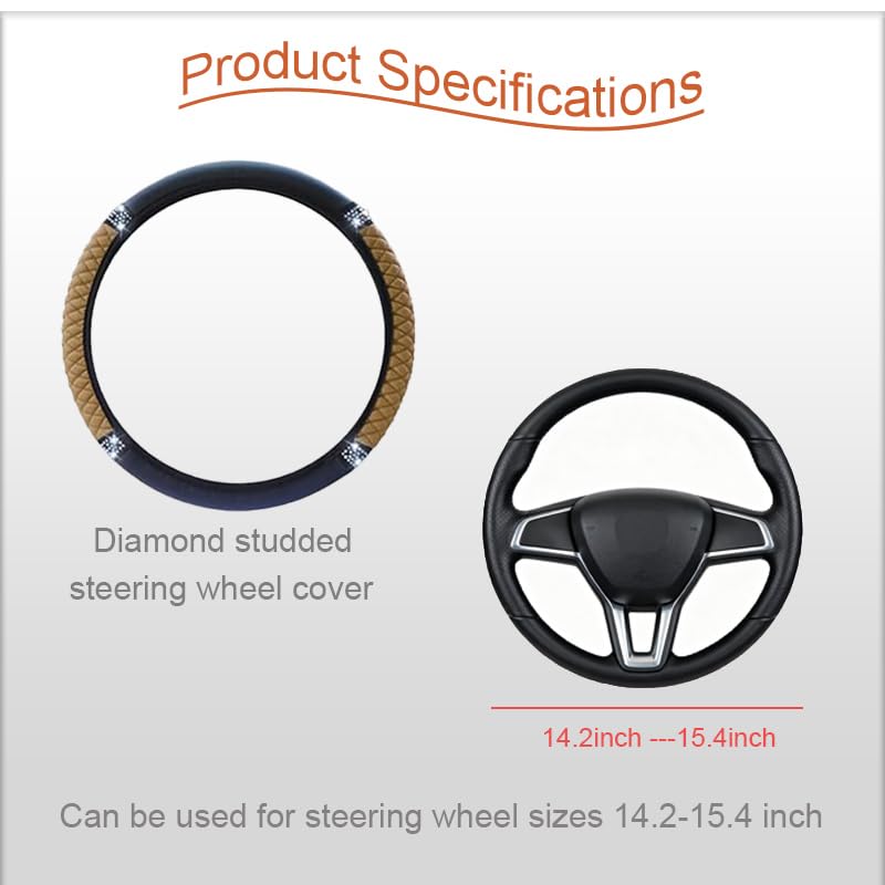 WLERIR Microfiber Leather Steering Wheel Cover with Anti-Slip Lining Universal Car Accessory for Steering Wheel with a Diameter of 14.5-15 inch (Beige) - Image 2